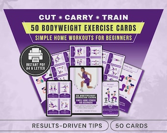 Bodyweight Exercise Cards for Beginners, Printable Home Gym Calisthenics Workout Flashcards PDF Digital Download