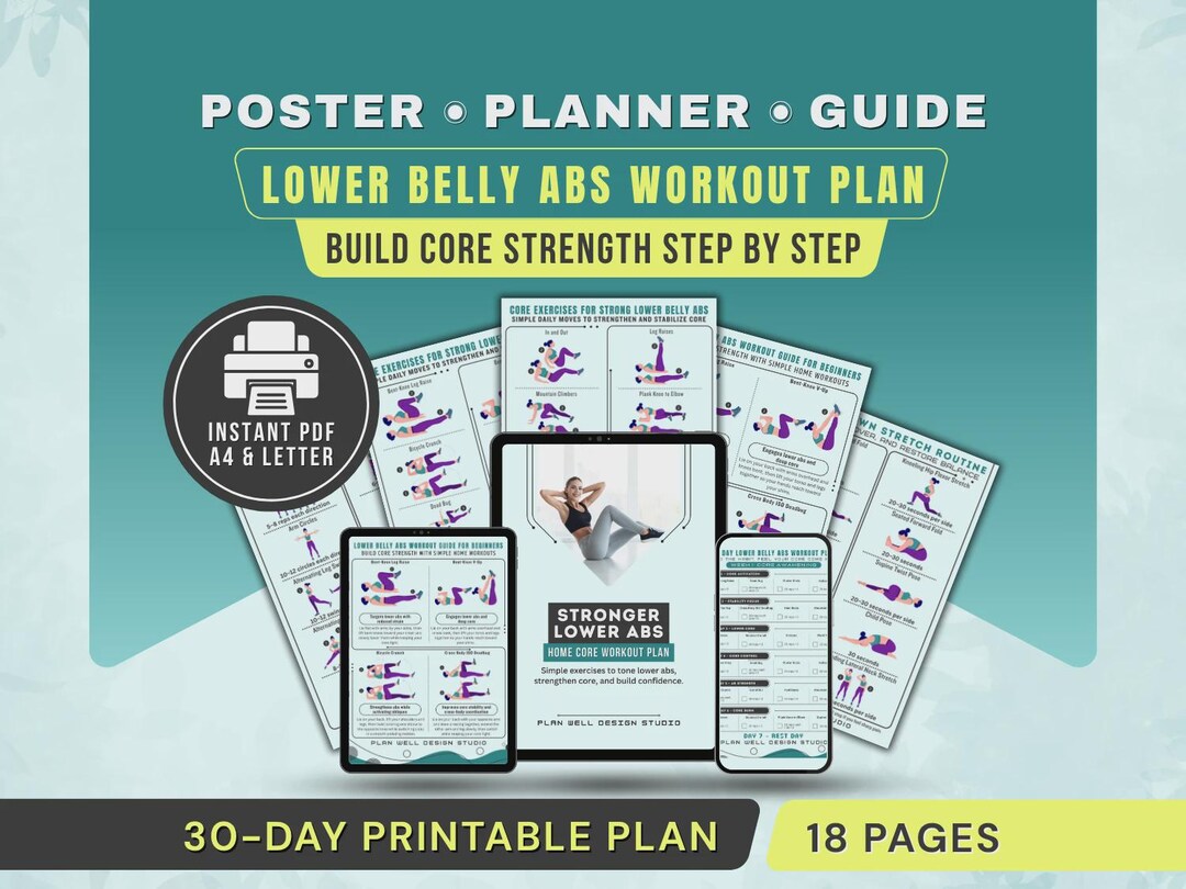 Belly Exercise .pdf Lower Belly Abs Workout Plan Printable PDF Poster, Core Exercises for ...