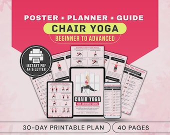 Chair Yoga for Seniors Over 60 Printable Poster Guide Beginner to Advanced PDF Chart
