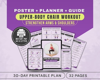 Upper-Body Chair Workout for Seniors Poster, Seated Exercises No Equipment, PDF Elderly Exercise Chart