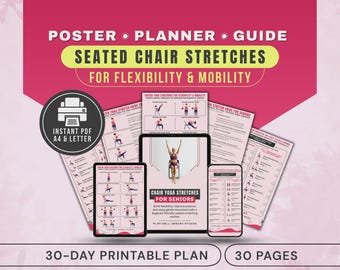 Seated Yoga Stretches for Seniors Printable Poster, Elderly Chair Stretching Exercises for Beginners PDF
