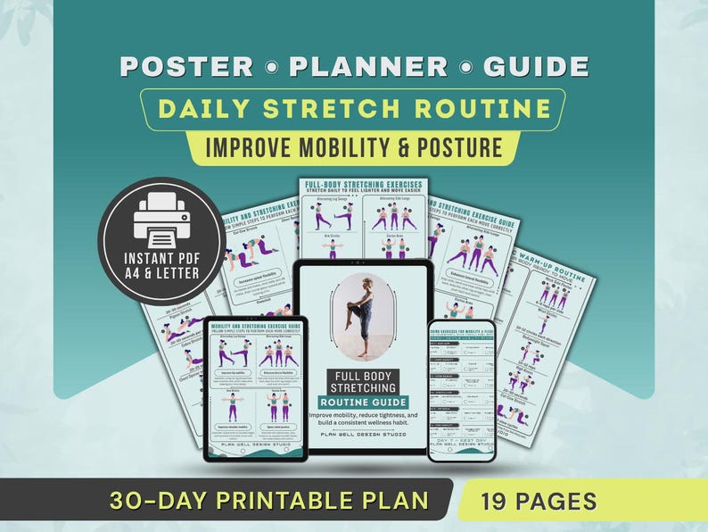 Mobility And Stretching Routine Chart.pdf Stretching Exercise Printable Poster, Mobility Exercises for Women ...