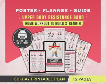 Upper Body Resistance Band Workout Chart Printable, Home Exercise Poster, Women's Strength Training Guide