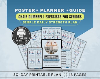 Chair Dumbbell Exercises for Seniors PDF Poster, Senior Strength Training Workout Plan Chart Printable