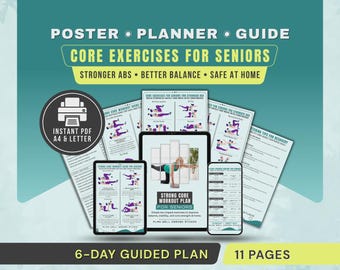 Core Exercises for Seniors Poster, Abs Strength Workout Plan PDF, Older ...