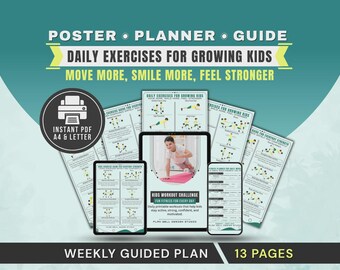 Kids Workout Poster Printable, Kids Fitness Planner Tracker, Exercises Log PDF, Dumbbell Exercise Chart