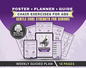 Printable Chair Exercises for Abs PDF Poster, Low Impact Core Workout for Seniors Chart