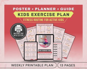 Kids Exercise Chart Printable, Children Workout Poster PDF, Indoor Exercises for Kids Planner, Tracker