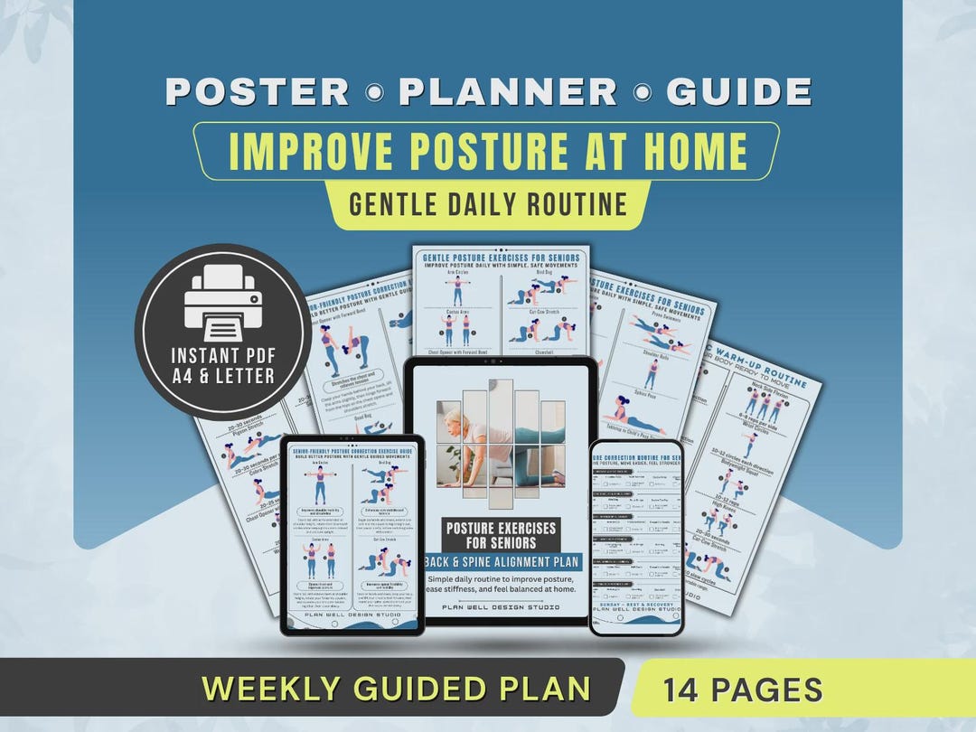Daily Posture Routine Posture Exercises for Seniors Printable, Back and Spine Alignment ...