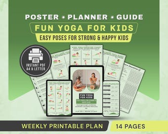 Yoga for Kids Printable PDF Poster, Fun Yoga Poses, Kid Exercise Chart, Teen Fitness