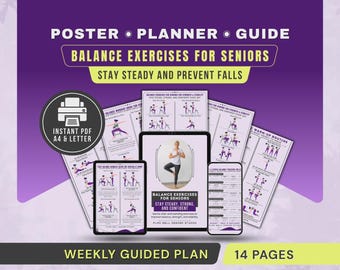 Balance Exercises for Seniors PDF Poster Seated Standing Chair Workout Chart Fall Prevention Guide