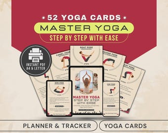 52 Printable Yoga Pose Cards for Beginners, Yoga Asana Flashcards 30 Day Challenge PDF