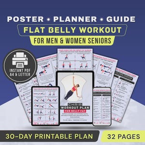 Chair Exercises for Belly Fat Poster, Flat Tummy Workout for Seniors, Abs Exercise Chart