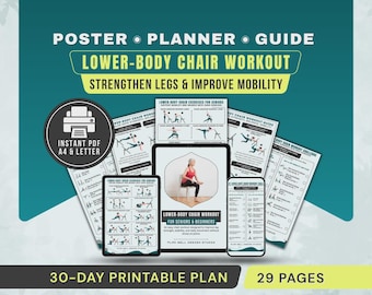 Lower-Body Chair Workout for Seniors & Beginners Printable Poster, Seated Leg Exercises PDF Exercise Chart