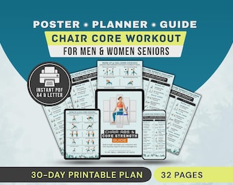 Chair Abs Workout Printable Poster, Seated Core Exercises for Seniors & Beginners Exercise Chart PDF