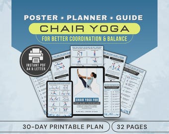 Senior Chair Yoga Exercises for Improving Coordination, Reflexes, and Balance Printable PDF Poster