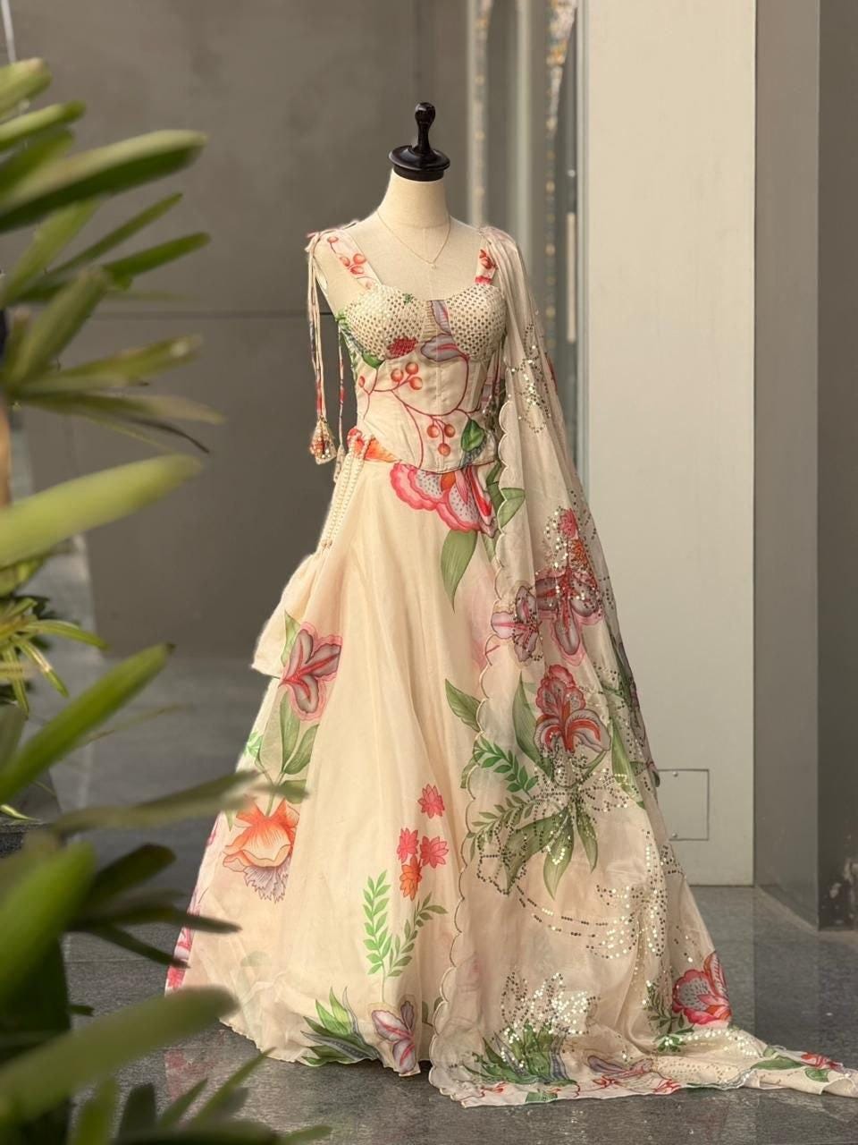 open lace back dress Vanya Pink Multicolor Jimmy Organza Silk Gown Set  subhvastra