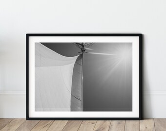 Black and White Sailing Print – Minimalist Nautical Wall Art, Modern Yacht Print (Digital Download)