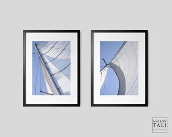Set of 2 Sailing Prints – Minimalist Nautical Wall Art, Airy Blue Ocean Photography, Modern Coastal Decor, SailBoat Photo Set
