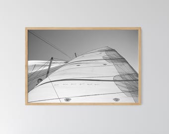 Black and White Sailing Photography – Minimalist Nautical Wall Art, Modern Yacht Print (Digital Download)