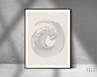 Japanese Wave Art Print: Black Line Ocean Poster (Digital Download)