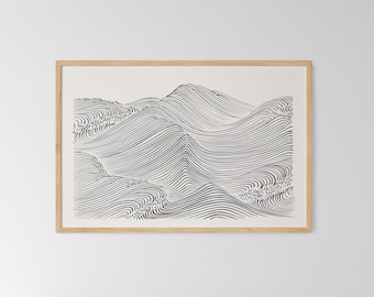 Japanese Waves by Mori Yūzan — Minimalist Japandi Line Art, Wabi Sabi Black & White Ocean Print, Coastal Wall Art, Digital Download