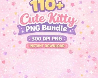 Más de 110 imágenes prediseñadas de gatos kawaii / Amigos animales en formato PNG y SVG (descarga digital)