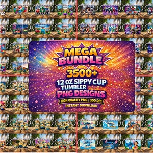 3500 Cartoon Sippy Cup Tumbler, 12oz Straight Tumbler Sublimation, Childrens Cartoon Tumbler Wrap, 12oz Kids Flip Top Wrap, Sippy Cup Bundle image 2