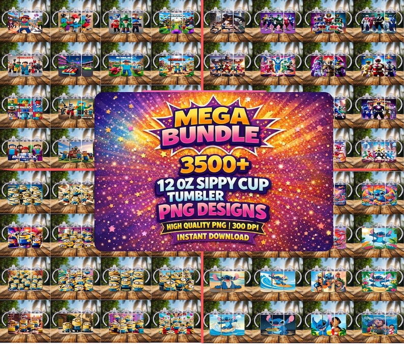3500 Cartoon Sippy Cup Tumbler, 12oz Straight Tumbler Sublimation, Childrens Cartoon Tumbler Wrap, 12oz Kids Flip Top Wrap, Sippy Cup Bundle image 2
