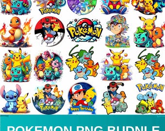 Más de 400 imágenes PNG de monstruos de bolsillo: imágenes prediseñadas de criaturas de dibujos animados adorables, fondo transparente, imágenes prediseñadas de Pikachu en formato SVG, PNG, EPS y DXF, archivos de corte vectorial para Cricut.
