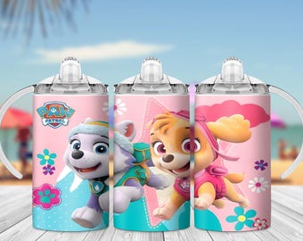 Vaso PNG de 12 oz con temática de perros de rescate, diseño de dibujos animados para niños, archivo de sublimación de descarga digital instantánea, cachorros PNG de 12 oz