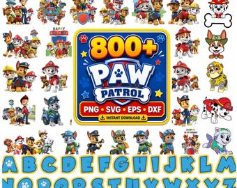 Pacchetto di oltre 800 cuccioli in formato PNG e SVG, lettere dell'alfabeto, clipart di cuccioli, sfondo trasparente, festa di compleanno, decorazione per torta, download digitale.