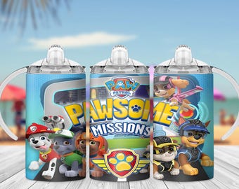 Vaso PNG de 12 oz con temática de perros de rescate, diseño de dibujos animados para niños, archivo de sublimación de descarga digital instantánea, cachorros PNG de 12 oz