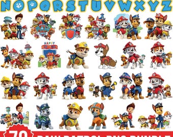 Paquete de más de 70 cachorros PNG, letras del alfabeto, imágenes prediseñadas de perros, fondo transparente, fiesta de cumpleaños, adorno para tarta, descarga digital