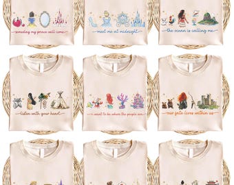 Disney Princess Shirt, Watercolor Princess Ears T-shirt, Disneyland Girls Trip Tee,Princess Theme Party Sweatshirt,Cinderella Belle Crewneck