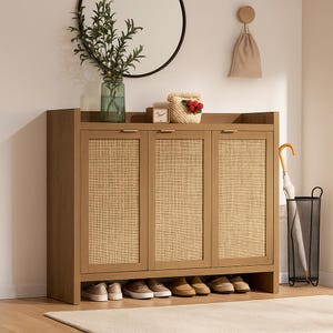 Shoe Storage Cabinet, 30 Pairs Rattan Shoe Cabinet Storage for Entryway