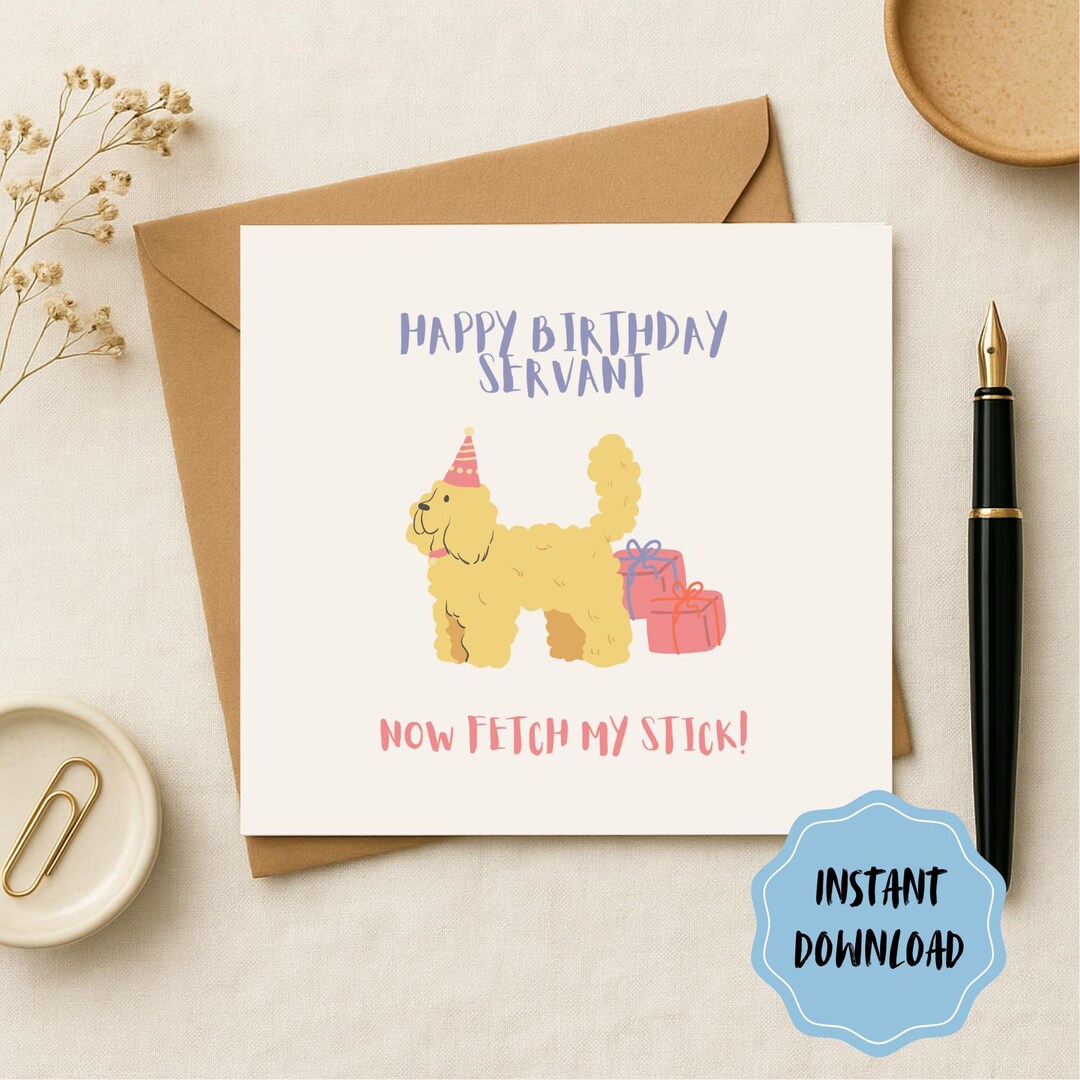 Funny Dog Birthday Card Printable | Cute Dog With Stick Card | Digital ...