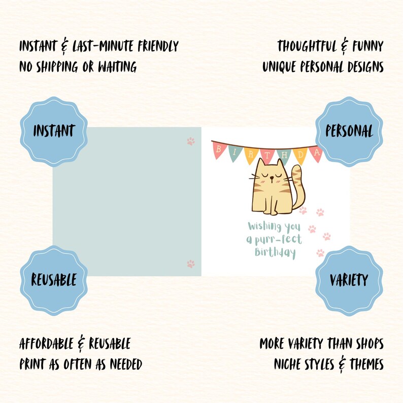Funny Cat Birthday Card Printable | Cute Cat and Cake Card | Punny ...