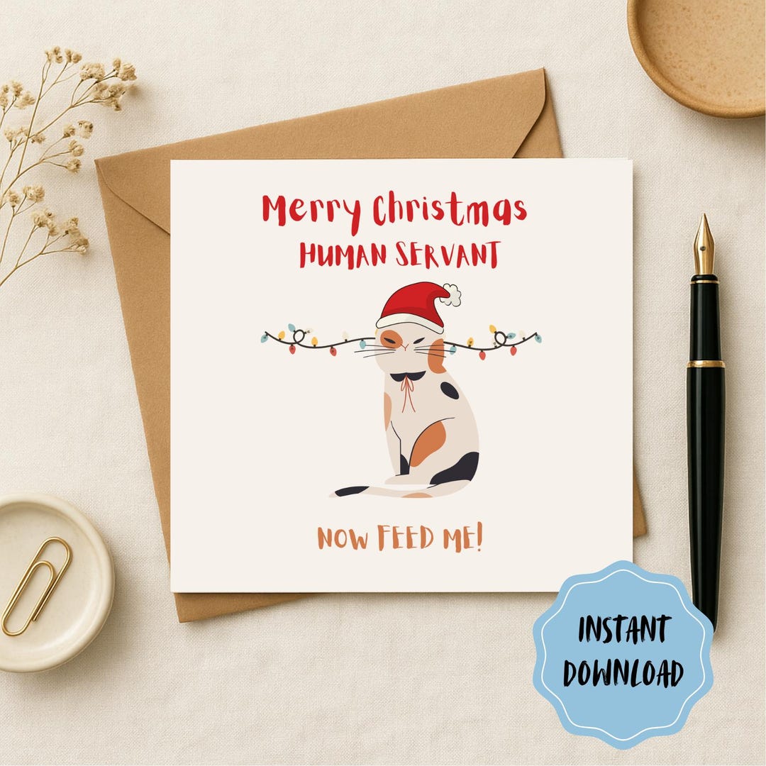 Funny Cat Christmas Card • Cute Cat Lover Holiday Card • Printable Xmas ...