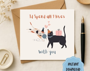 Cartão engraçado de amor de gato para parceiro: aniversário, dia dos namorados (download digital)