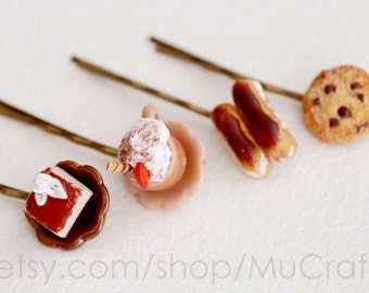 Sweet BOBBY PINS, cute cookie hair clips - food miniature hair pin, Christmas Stocking Stuffer