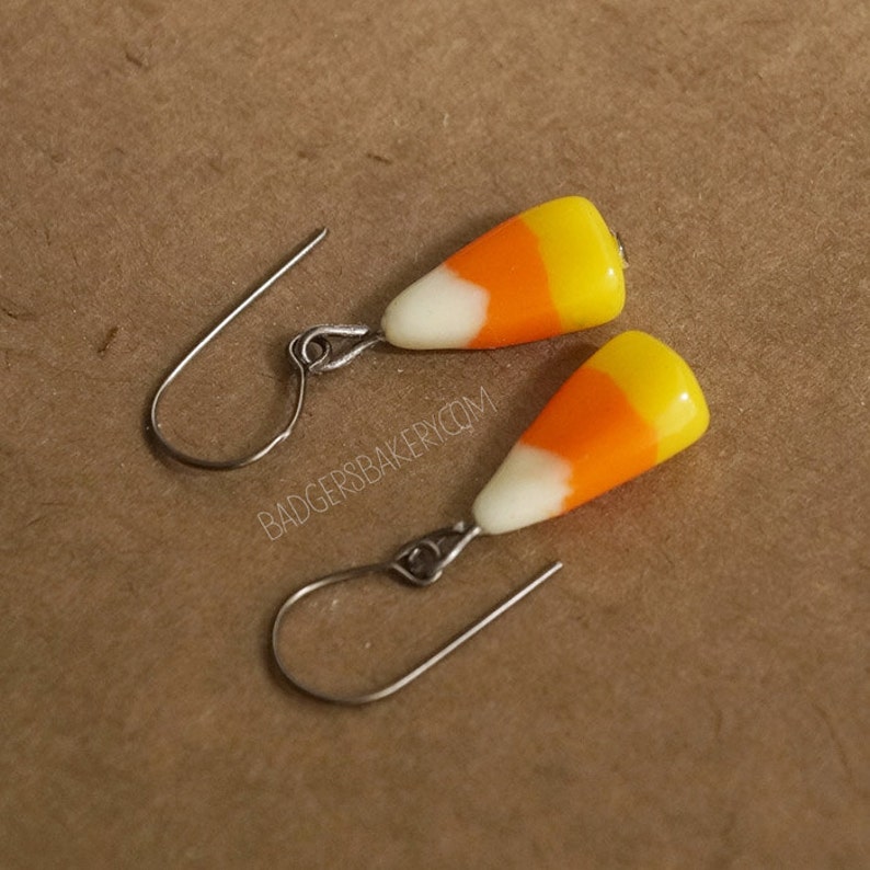 CANDY CORN EARRINGS, Fake Candy Corn Studs or Dangle Earrings, Halloween Jewelry image 2