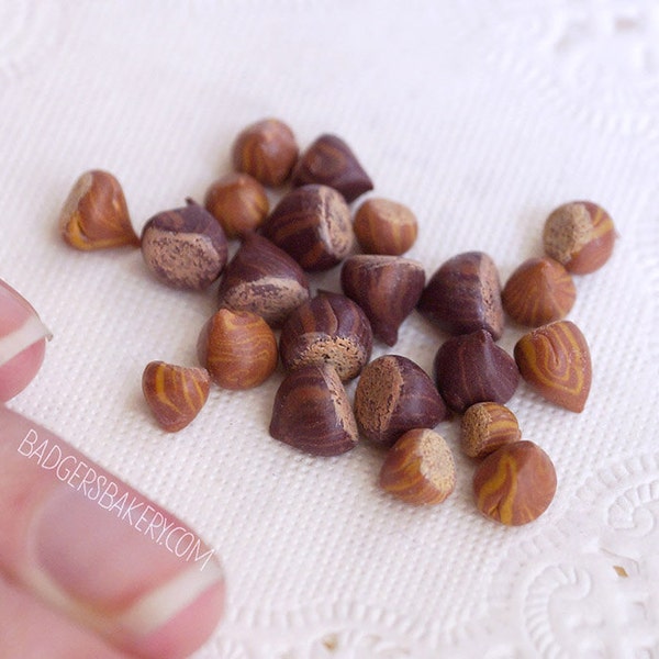 MINIATURE HAZELNUTS or CHESTNUTS 6 pcs, 1/4, 1/3, 1/6, 1/12 scale, Dollhouse or Doll Prop, Dollfie Food