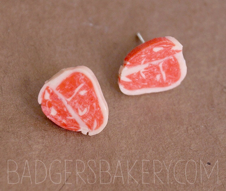 STEAK STUDS Raw Rib Eye Miniature Steak Earrings for Etsy