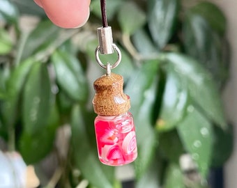 CANDY BOTTLE charm, cellphone strap, miniature pink candy