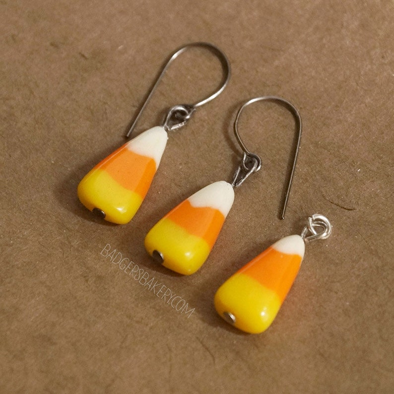 CANDY CORN EARRINGS, Fake Candy Corn Studs or Dangle Earrings, Halloween Jewelry image 5