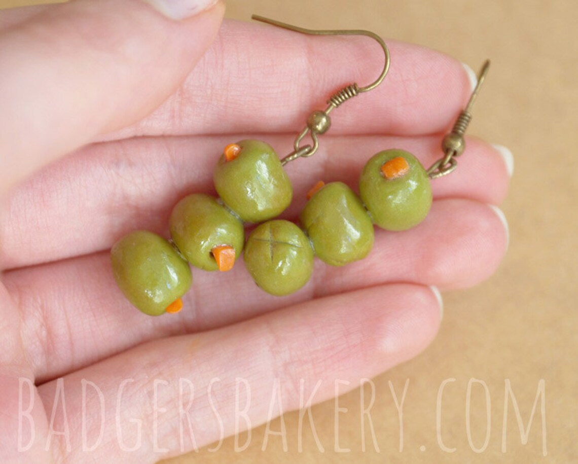 MARTINI OLIVE Earrings Green Olives Skewer Cute and Quirky Etsy
