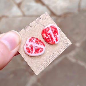 STEAK STUDS, Raw rib eye miniature steak earrings for dedicated carnivores