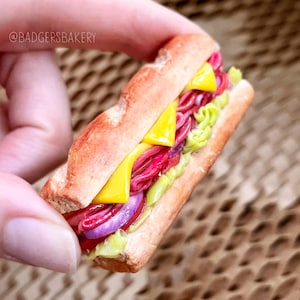 Miniature SUB SANDWICH, Doll Food Prop for BJD, Blythe, Dollhouses, Veggie or Italian Hero in 1/12, 1/6, 1/4, 1/3 scale