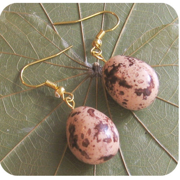 Spotted QUAIL EGG Earrings, Bird Lover Jewelry, Foodie Earrings, Mother's Day